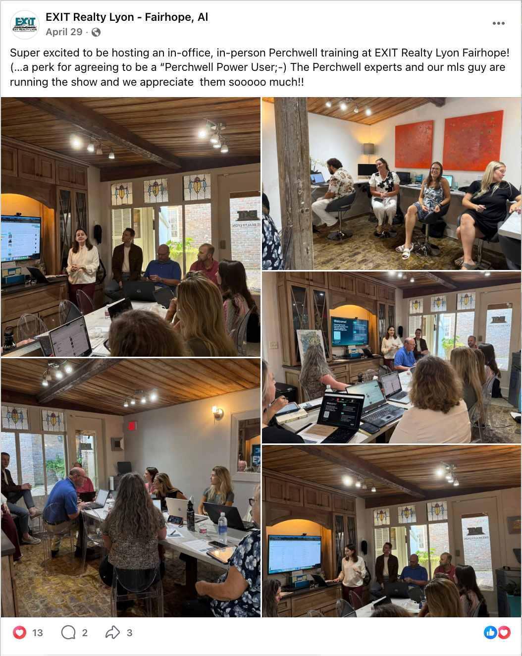 EXIT Realty Lyon - Fairhope Facebook post about hosting in-person Perchwell training
