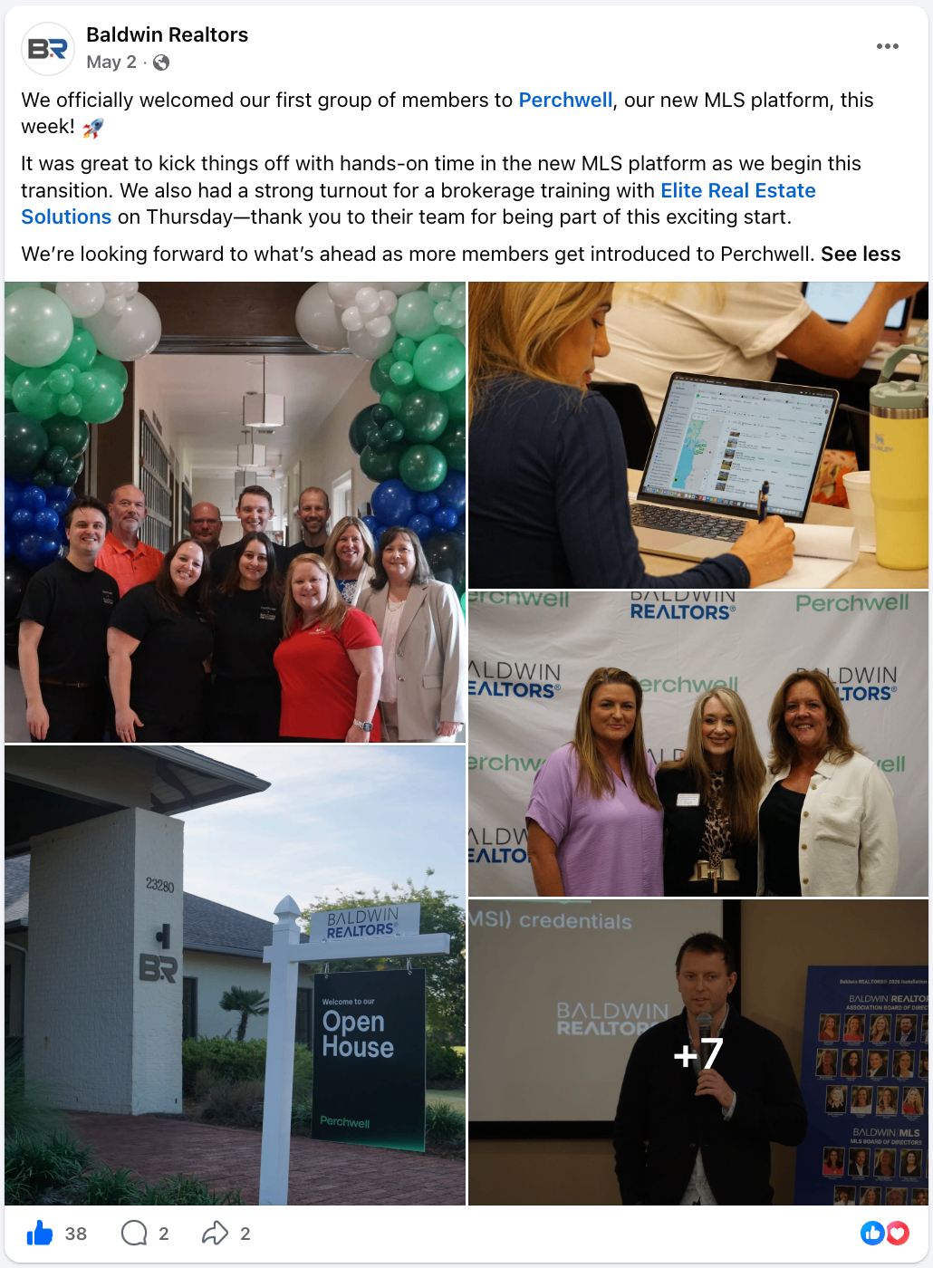 Baldwin REALTORS® Facebook post welcoming first Perchwell cohort, May 2